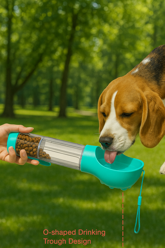 Botella Portátil 3 en 1 para Mascotas – Agua, Alimento y Bolsas